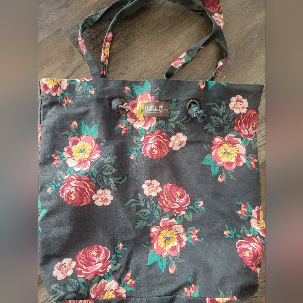 Floral Tote Bag - Black and Pink